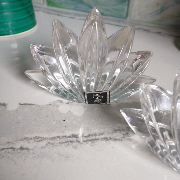 Vintage Crystal Glass Lotus Shaped Candlestick Holders  Set of two - Picture 11 of 12